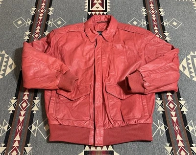 Chaqueta Bomber Roja De Colección Años 80-90 Cuero Pelle Para Mujer M T46 Foto 1 de 4