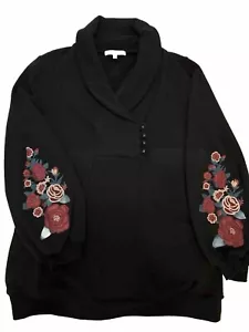 Kimi + Kai Maternity Nellie Shawl Collar Embroidered Tunic Sweatshirt Sz M EUC - Picture 1 of 13