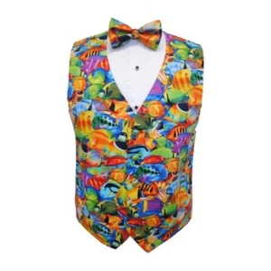Hawaiian Tropical Salt Water Fish Tuxedo Vest and Bow Tie - Picture 1 of 5