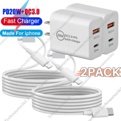 Adaptador de corriente USB-C de 20 W PD cable de carga rápida para iPhone 14/13/12 Pro Max/XR/iPad Foto 1 de 4
