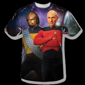 Star Trek The Next Generation Picard & Worf One Sided Sublimation Print T-Shirt - Picture 1 of 1