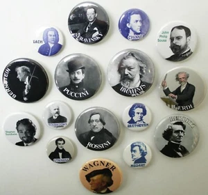Músicos de música clásica botones prendedores insignias 15+ DISEÑOS mezclar y combinar regalos - Imagen 1 de 35