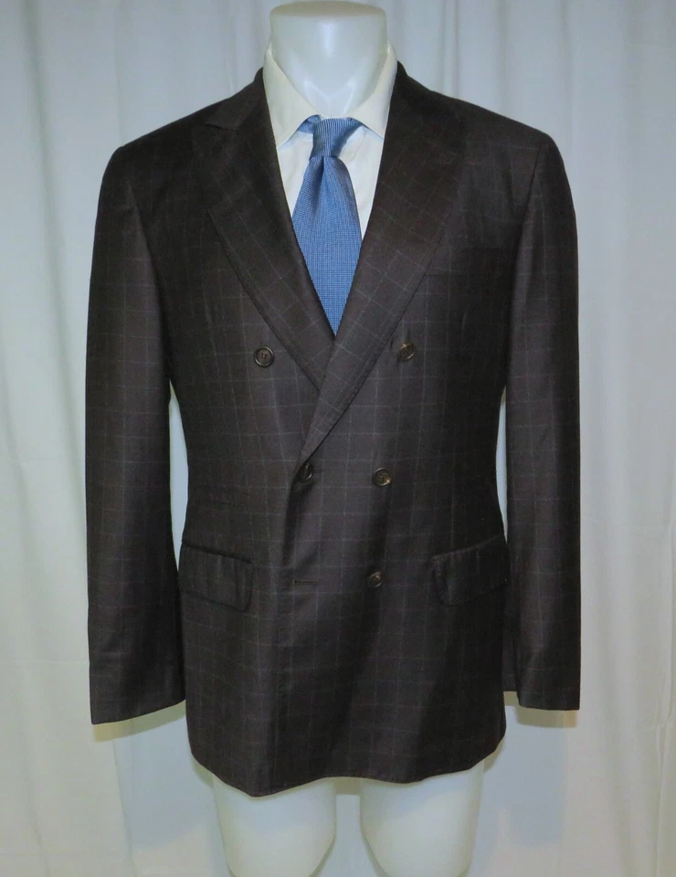 Brunello Cucinelli Brown Windowpane Double Breasted Sport Coat 40 NWT $2995 - Image 1 of 4