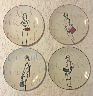 Juego de 4 platos de ensalada de postre de alta costura Rosanna French para damas años 50 HERMOSO CONJUNTO Foto 1 de 4