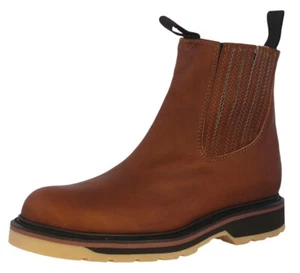 Mens Soft Toe Work Boots Leather Pull On Shock Absorbing Slip Resistant Tan - Picture 1 of 5