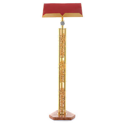 Single-column Book Stand With Marble Base In Gold Brass With Stylized Design • 1,171.62£