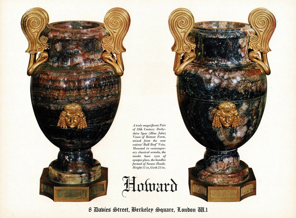 Jarrón antiguo azul estilo romano John Howard London original años 60 vintage anuncio impreso Foto 1 de 1