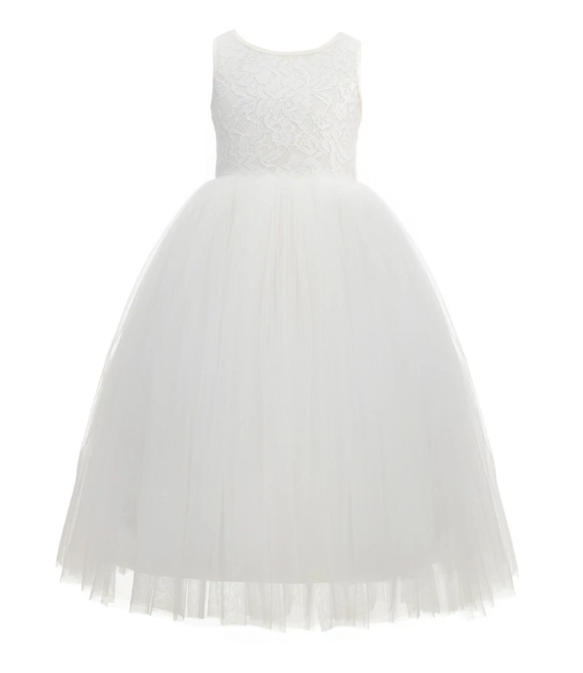 Vestidos de encaje con flores para niñas Vestidos con tirantes cruzados Línea A Vestido de tul Vestido de concurso Foto 1 de 1