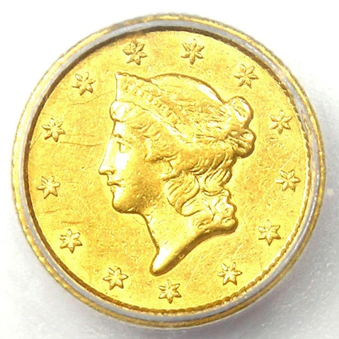 1851 Liberty Gold Dollar G$1 - Certified ICG AU50 Detail - Rare Early Gold Coin! Cover