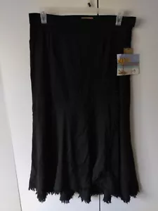 Scully Skirt Size XL Black Maxi Embroidery Cotton Faux Wrap Frayed Hem Western - Picture 1 of 10