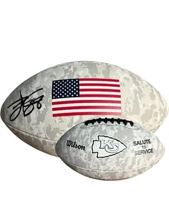 Kansas City Chiefs Travis Kelce Signed Salute To Service Football Beckett - Picture 1 of 4