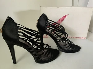 Zapatos de tacón alto de aguja negros satinados con tiras de lavandería chinos talla 8,5 con caja  - Imagen 1 de 1