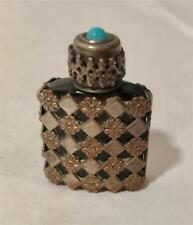 Vintage French Miniature Black Glass Perfume Bottle W/ Silver Plated Overlay
