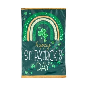 **OPEN FLAG** Rainbow and Shamrocks Evergreen APPLIQUE HOUSE Flag 28” x 44” - Bild 1 von 1