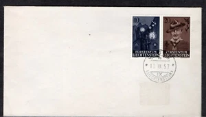 LIECHTENSTEIN 1957 FDC LORD BADEN-POWELL TORCHLIGHT PARADE BOY SCOUTS 50th ANNIV - Picture 1 of 2