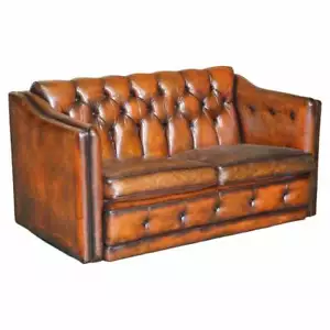 CIRCA 1920 ART DECO FULLY RESTORED CHESTERFIELD BROWN LEATHER SOFA PART SUITE - Picture 1 of 11