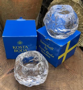 Vintage pair of Swedish snowball candleholders textured glass sticks Kosta Boda - Picture 1 of 11