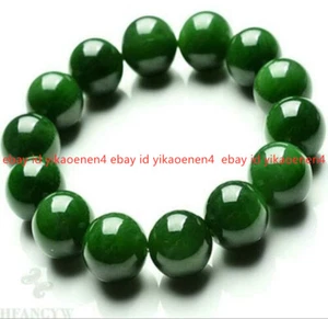 Natural 14mm Green Emerald Jadeite Round Gemstone Beads Bracelet 7.5'' AAA - Picture 1 of 12
