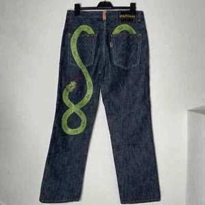 PARISH Herren Jeans Strass Schlangenverzierung Button Fly Grunge Y2K Gr. 36 Blau - Bild 1 von 21