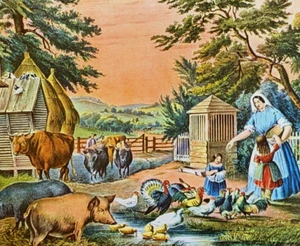 Libro de colección Currier Ives impresión artística granja americana alimentando a los animales 14 - Imagen 1 de 3