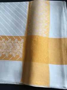 Vintage Cream and Yellow Heavy Cotton Table Cloth - Picture 1 of 1
