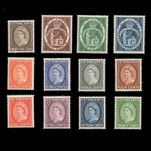 SAINT VINCENT Stamps: 1955 Sc 186-197 QEII Coronation Complete Set MH VF CV$44 * - Picture 1 of 2