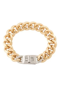 REBECCA MINKOFF Two Tone Gold/ Silver Turn Lock Curb Link Chunky Bracelet - Picture 1 of 10