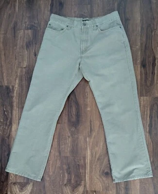 EDDIE BAUER Mens 33x30 Khaki Flat Front Classic Fit Pants 100% Cotton Gusset  - Image 1 of 4