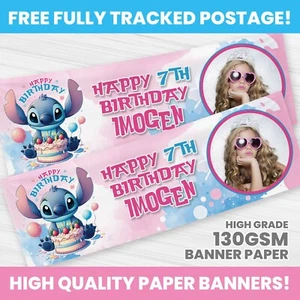 STITCH BIRTHDAY BANNER PERSONALISED ANY NAME PHOTO PARTY BANNERS GIRL BOY - Picture 1 of 3
