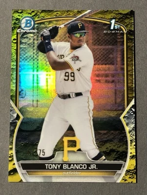 2023 Bowman Chrome Tony Blanco Jr  1st Yellow Lunar Crater Refractor /75 Pirates - Image 1 of 2