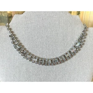 Vintage Blue Rhinestone Silver Tone Choker Necklace Sparkly - Picture 1 of 6