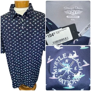 Straight Down Golf Shirt Polo Sup Dog Print XXL Blue Polyester NWT MSRP $104 - Picture 1 of 9