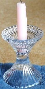 Clear Glass Candle Holder for Taper Candles or Tea Light Candles Fluted Lines. - Picture 1 of 9