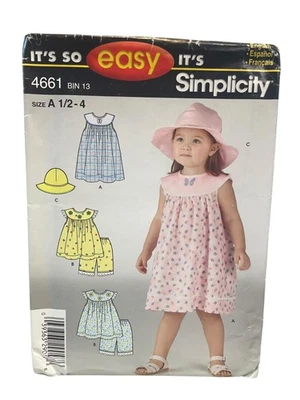 Simplicity 4661 Toddler Dress Top Panties Hat Sewing Pattern Size 1/2-4 - Image 1 of 2