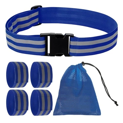 反光 PT 皮带带 4 件臂带和储物袋跑步用,蓝色 — 第 1/4 张图片