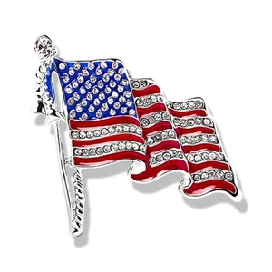 Enamel USA American Flag Brooch Pin, Crystal American Flag Pin for Clothes Sc... - Picture 1 of 7
