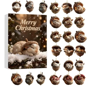 Adornos de bellota de animales del bosque 2025 calendario de adviento de Navidad 24 piezas cuelga decoración - Imagen 1 de 5