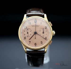 Ulysse Nardine Jumbo 1945 Chronograph 18k Gold Watch - 35mm w/ Salmon Dial #X22 - Picture 1 of 15