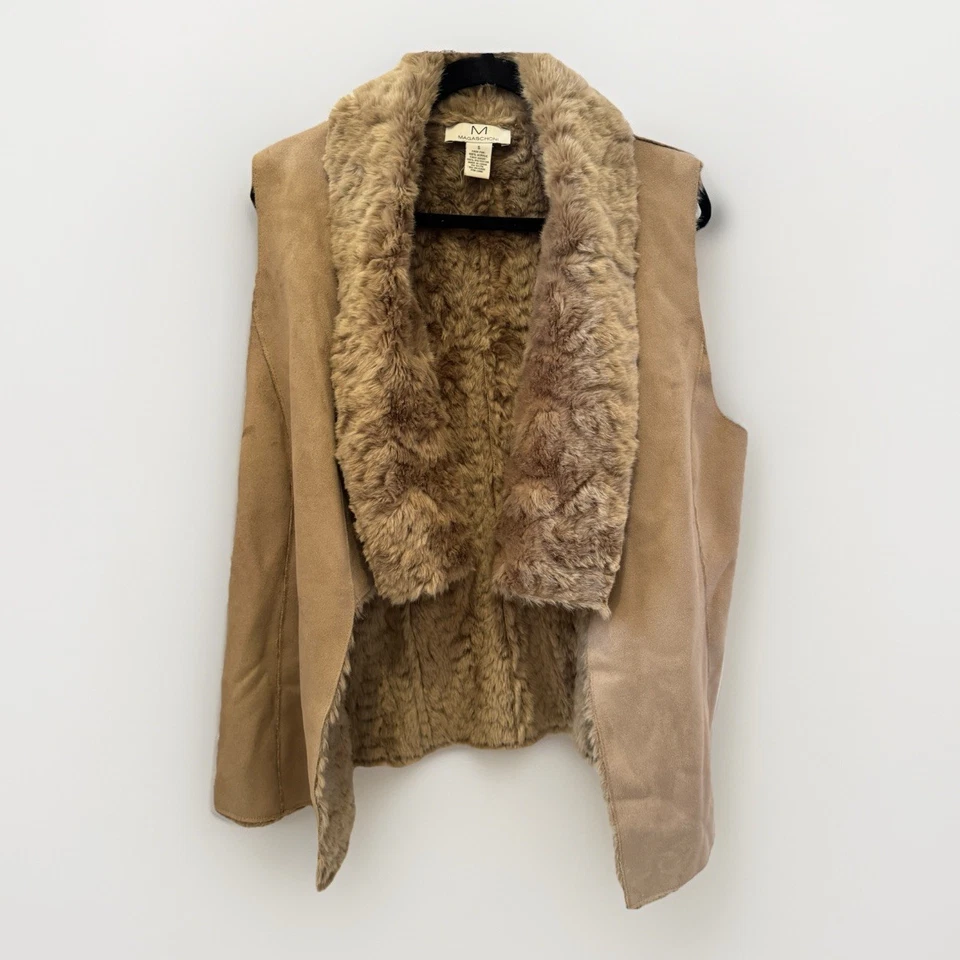 Chaqueta Chaleco Magaschoni Mujer Imitación Gamuza Piel Talla S Beige Frente Abierto Penny Lane Foto 1 de 4