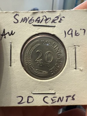 Moneda de 20 centavos de pez espada Singapur 1967 - AU Foto 1 de 2