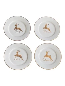 Gibson Celebration Gold Reindeer 4 Dessert Plates Excellent Used Condition 7.5” - Picture 1 of 3