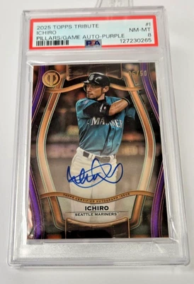 2025 Topps Tribute Seattle Mariners Ichiro Suzuki POTG SP Auto/50 PSA 8 Foto 1 de 2