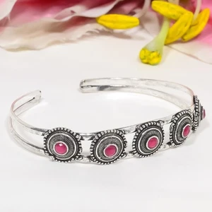 Gift For Her 925 Sterling Silver Natural Red Ruby Gemstone Cuff Adjustable - Picture 1 of 6