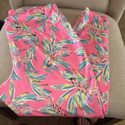 Crown & Ivy Hot 粉色 Toucans 拉裤 XL 弹性腰围弹力 Lilly Dup — 第 1/3 张图片
