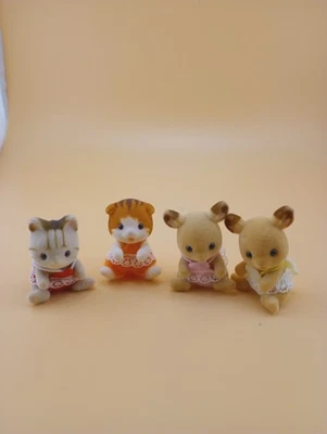 Sylvanian Families 4 Babies Maple Cat, Sandy Cat, Deer Twins Calico Critters - Image 1 of 4