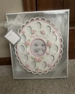 Mein erstes Jahr Baby Mädchen Fotocollage Rahmen rosa Rosen erste Eindrücke 10"x12" - Bild 1 von 5