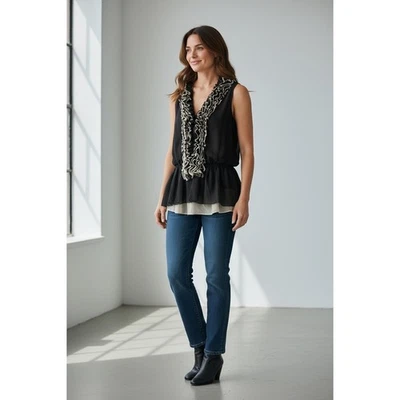 Top Robert Rodriguez negro con volantes cuello en V sin mangas mediano peplum Foto 1 de 4