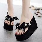 New Womens Bowknot Wedge Slippers Platform High Heels Flip Flop Sandals Shoes