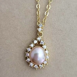 14K Gold Plated Genuine Freshwater pinkish purple Pearl Necklace - Picture 1 of 4