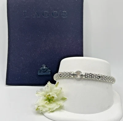 Brazalete Lagos Enso Diamante Círculo Caviar 6mm Plata de Ley con Bolsa Foto 1 de 4